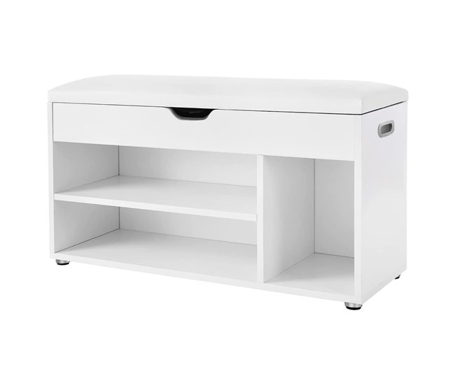 Banco de zapatos con 3 compartimentos y 1 espacio de almacenamiento con asiento cómodo - H44 cm Blanco