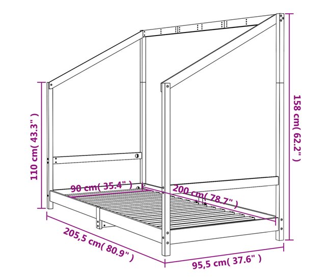 Estructura De Cama Para Niños 206x95 Blanco
