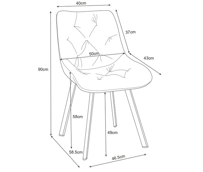 4x Silla tapizada capitoné de terciopelo SJ.33 Negro