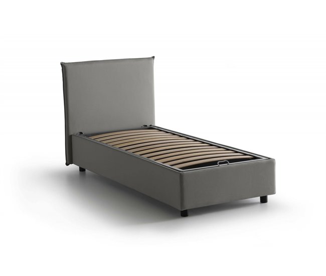 Cama individual en tela Gris