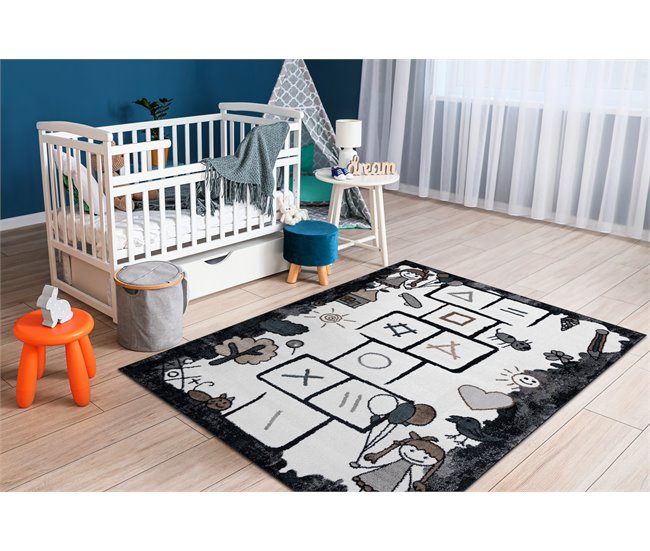 Alfombra FUN Hop para niños rayuela animales 280x370 Negro
