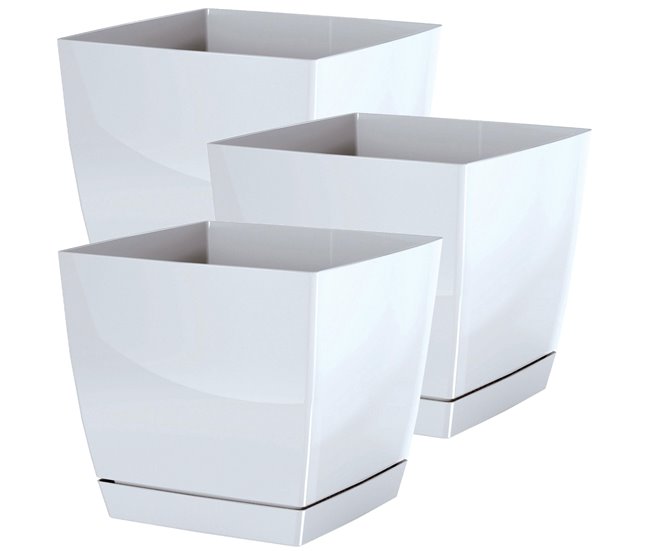 3x Maceta Begonya fresh round con plato incluido Blanco