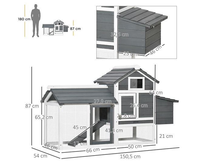 Gallinero de Jardín Madera de Abeto PawHut Blanco
