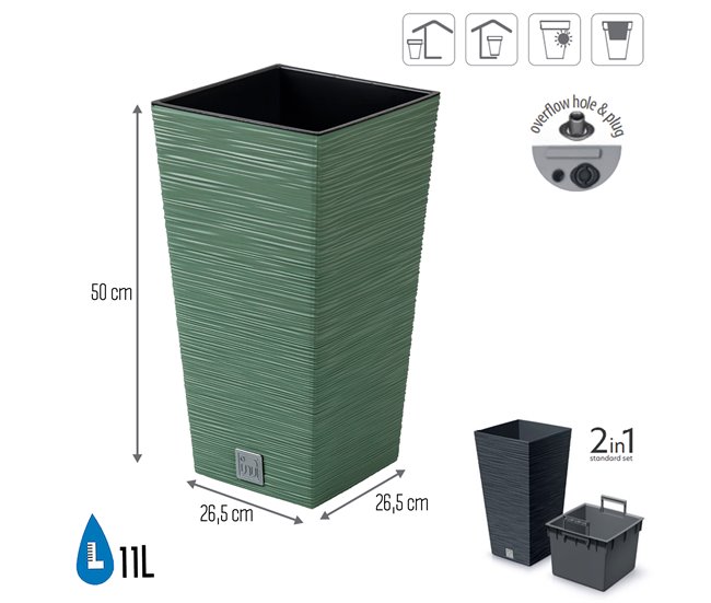 Macetero con depósito, colección FURU de 11 L Verde