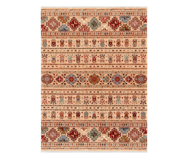 Alfombra KESHAN franjas oriental 7684/53555 80x145 Beige
