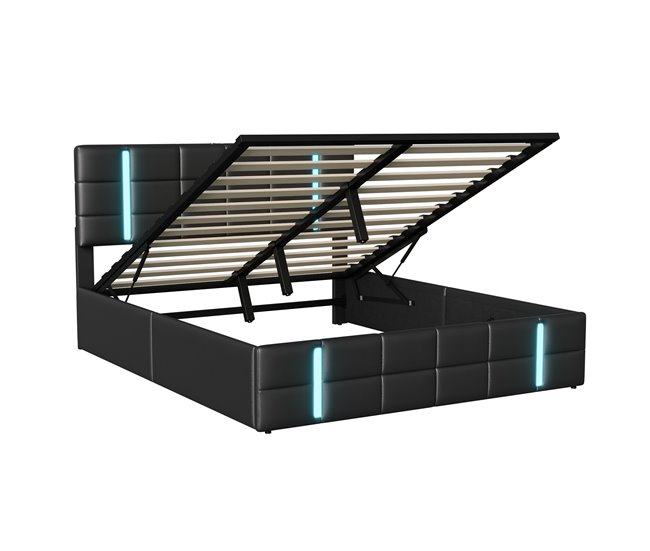 Cama, LED, USB, Tipo-c, Cama juvenil, Cama doble 167x205 Negro