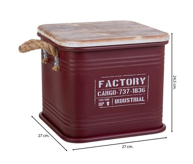 Caja de metal, tapa de madera y asas Rojo