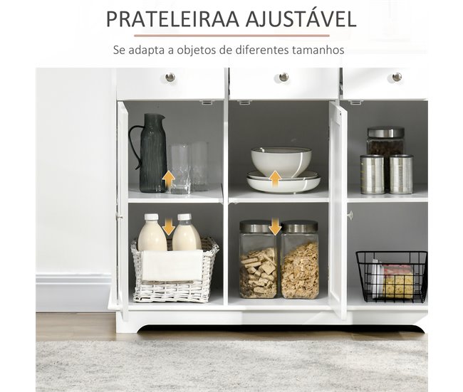 Aparador de Cocina MDF, Madera de Caucho HOMCOM 101 Blanco