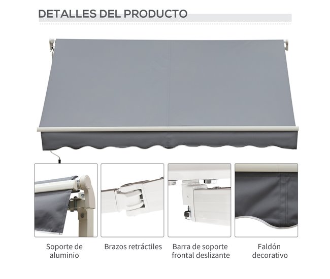 Toldo Manual Retráctil Aluminio, Metal, Poliéster Outsunny 295x245 Crudo