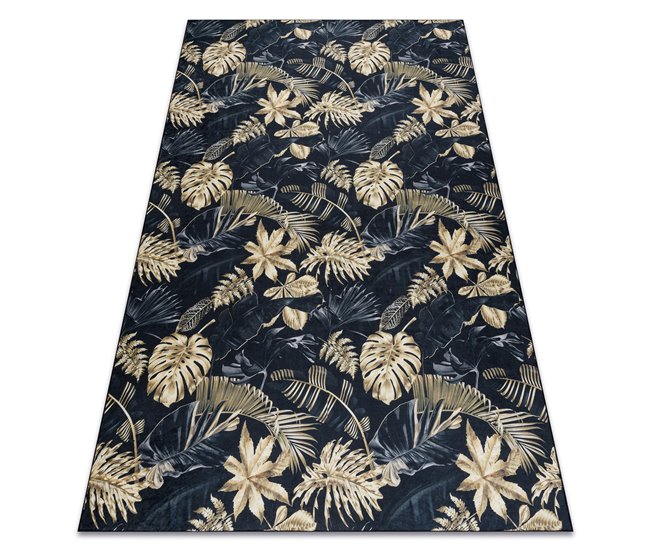 Alfombra lavable ANDRE 1311 Hojas de monstera 160x220 Negro