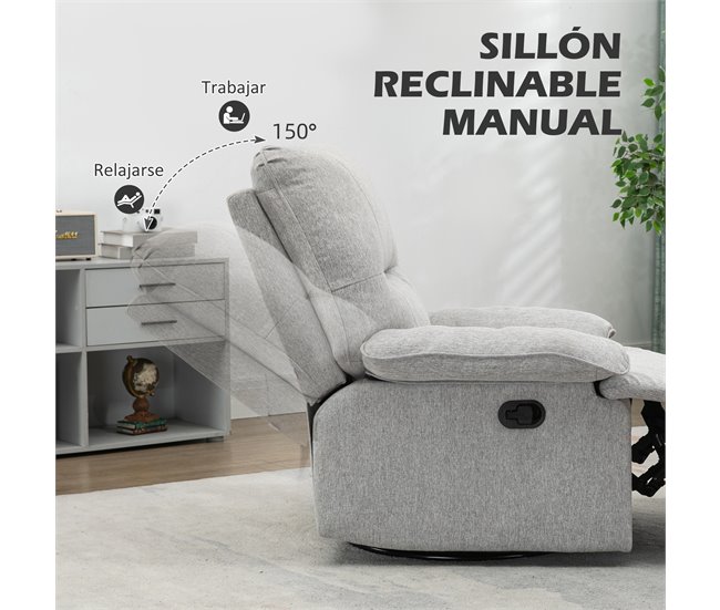 Sillón Reclinable Poliéster, Espuma, Tablero Multicapa HOMCOM Gris