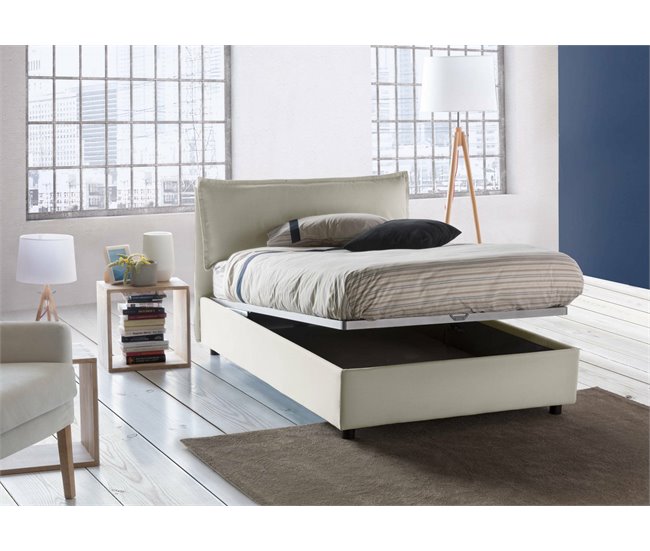 Cama plaza y media en tela Beige