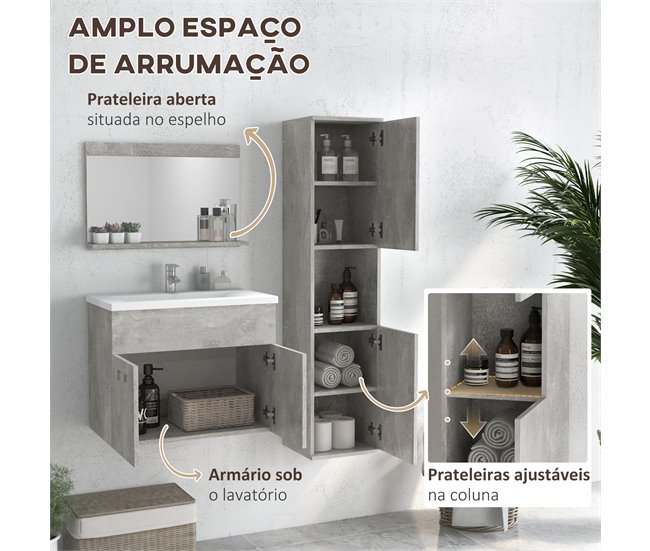 Conjunto de Muebles de Baño Melamina de Madera, Cerámica, Vidrio Gris