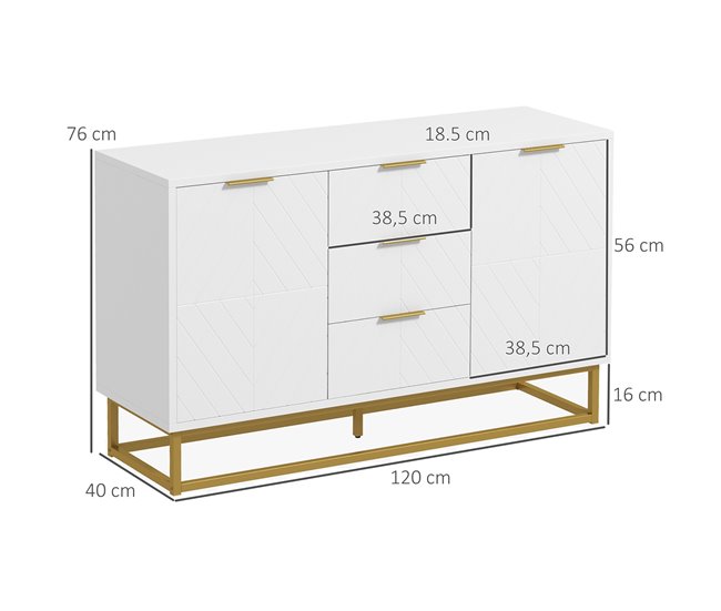 Aparador Auxiliar MDF, Metal HOMCOM, hogar - muebles de comedor 120 Blanco