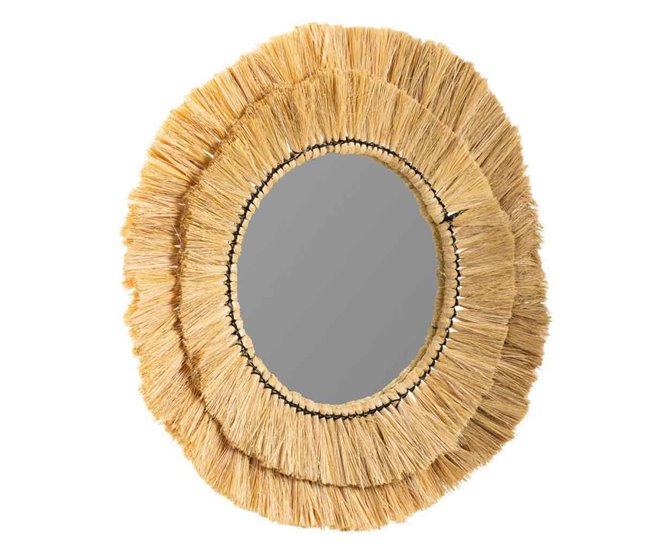 Espejo redondo de fibra natural Marron