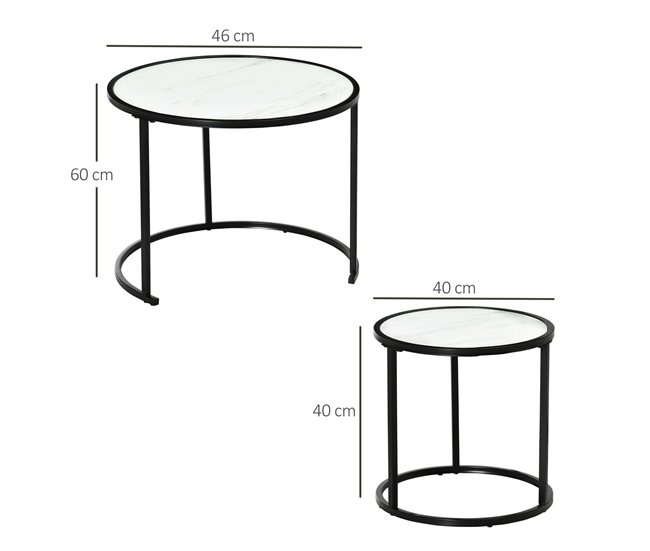 Juego de 2 Mesas Auxiliares Acero y MDF HOMCOM 60x60 Blanco