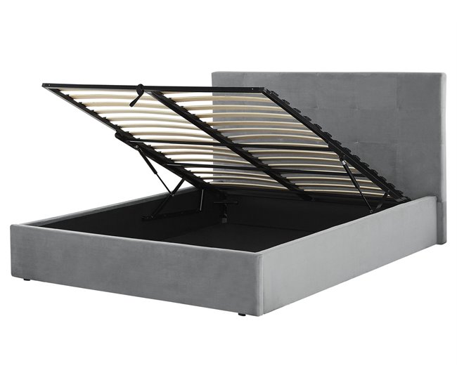 Beliani Cama con almacenaje Terciopelo LORIENT 177x216 Gris Claro