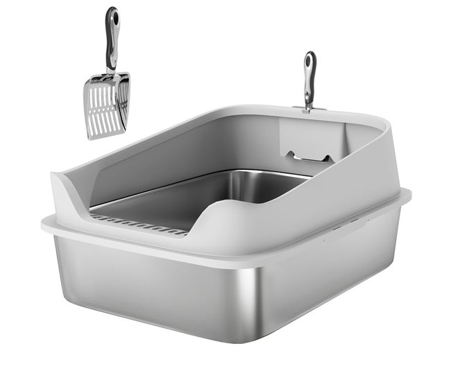 Arenero para Gatos Acero Inoxidable, PP PawHut Gris