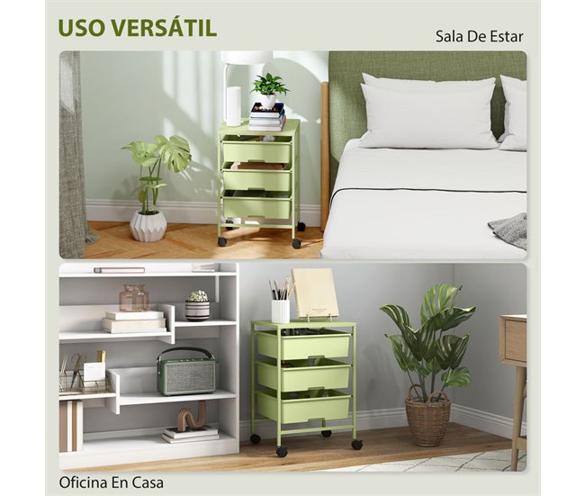 Carrito de Almacenamiento Acero, PP HOMCOM, hogar - cocina Verde