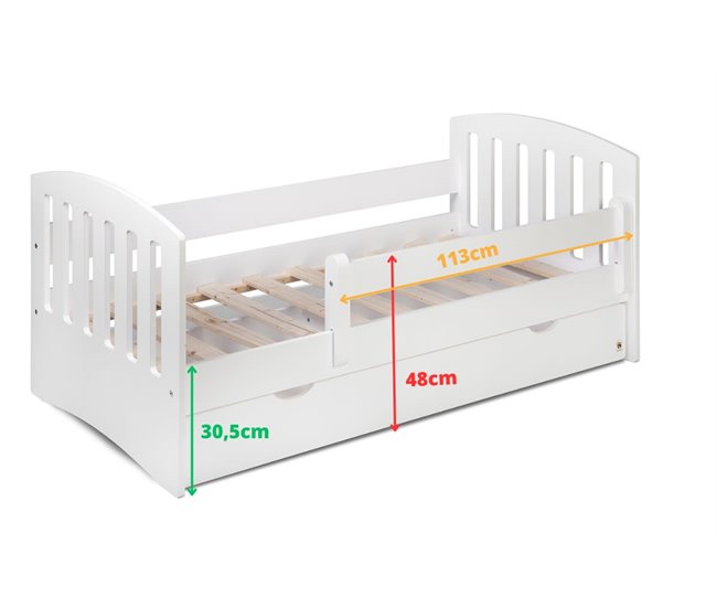 YappyLux Cama infantil de madera con cajón 80x163 Blanco