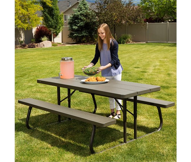 Mesa con bancos plegable ultrarresistente marrón LIFETIME 183x76x74 cm UV100 Gris