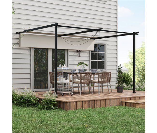 Pérgola de Pared Poliéster, Acero Outsunny Crudo