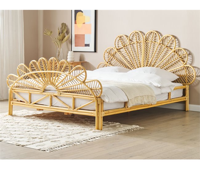 Beliani Cama Ratán FLORENTINE 187x207 Marron