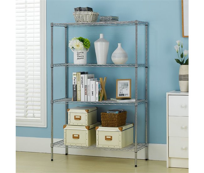 Estantería Metálica con 4 Baldas Ajustables Thinia Home Plateado