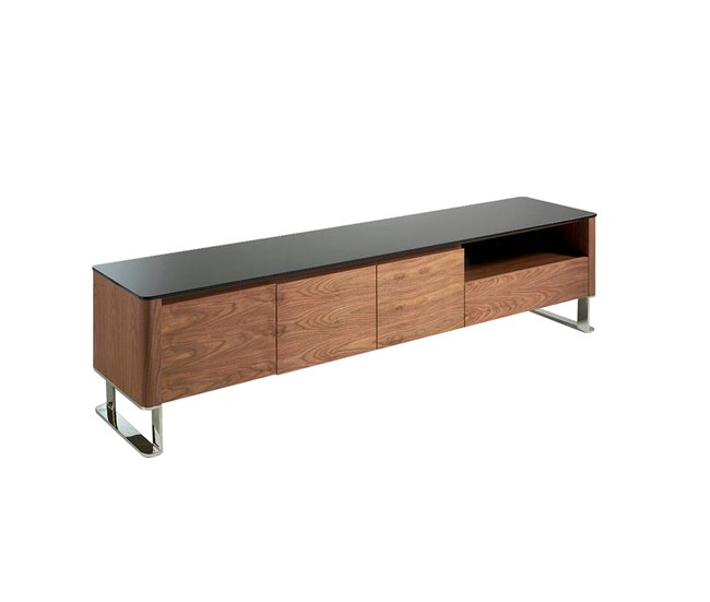 ANGEL CERDA Mueble TV cristal negro y nogal Nogal