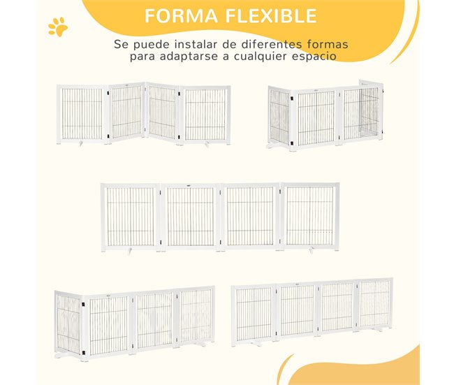 Barrera de Seguridad para Perros Madera de Pino y Acero PawHut Blanco