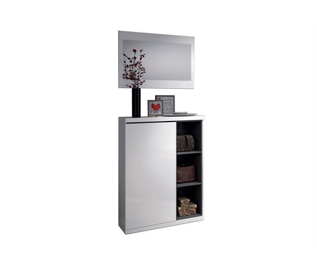 Mueble recibidor con espejo 1 puerta ADHARA Blanco/ Gris