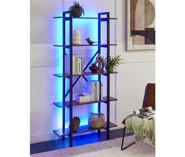 Estantería de 5 baldas LED de madera DARBY Marron