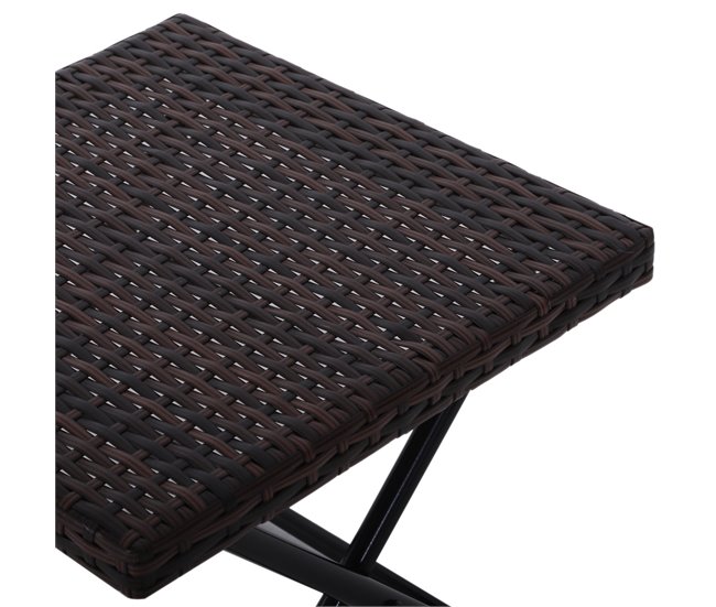Mesa Cuadrada Plegable Ratán PE, Acero Outsunny 40x40 Marron