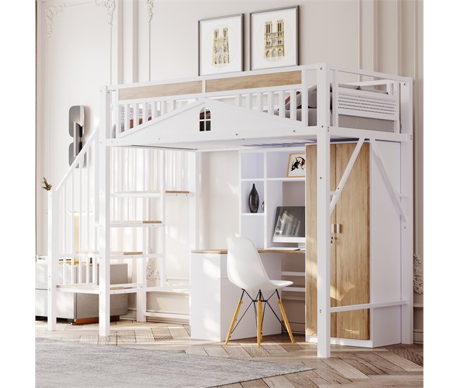 Cama alta para niños 95x255 Blanco