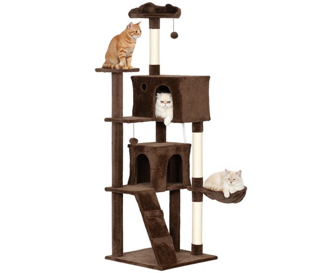 Árbol para Gatos Aglomerado de Madera, Felpa PawHut Marron