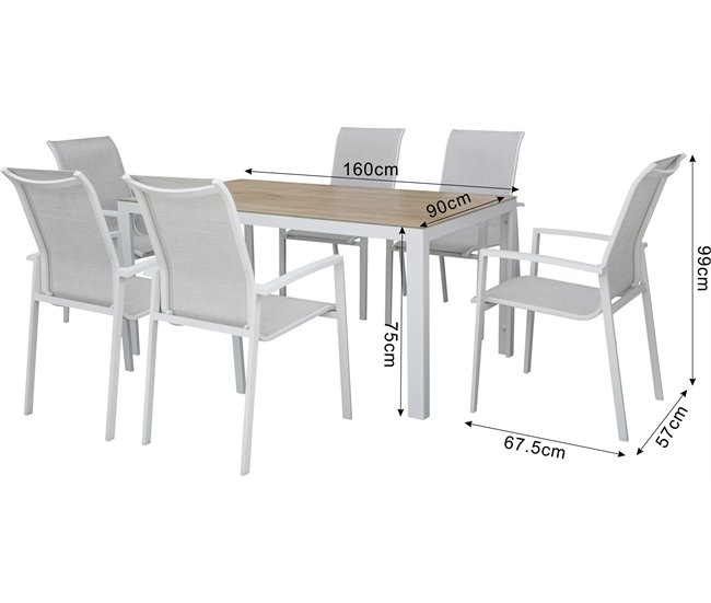 Set de jardín con mesa y 6 sillas ANZIO color gris Blanco