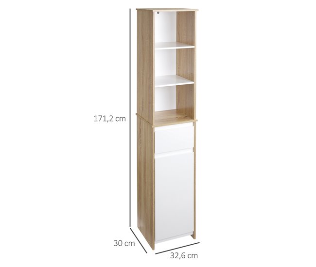 Armario Alto de Baño MDF kleankin, hogar - baño 32 Multicolor