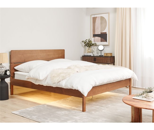 Beliani Cama LED Madera de caucho BOISSET 165x205 Marron