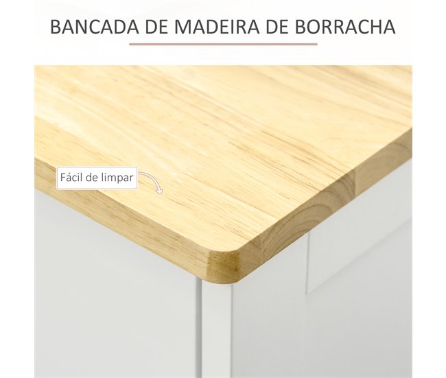 Aparador de Cocina MDF, Madera de Caucho HOMCOM 101 Blanco