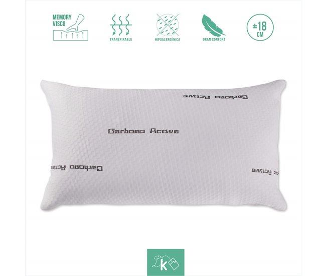 Almohada 105 cm Copos Viscoelásticos Funda Carbono Activo 90x38 Blanco/ Gris