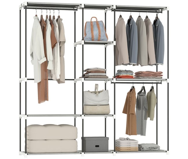 Armario Ropa Portátil Metal, Tela no Tejida HOMCOM Gris