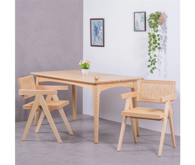 Silla clásica con reposabrazos en rattan y fresno - Compass Fresno