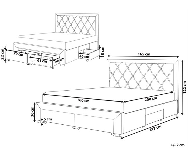 Beliani Cama con cajones Terciopelo LIEVIN 165x217 Azul Marino