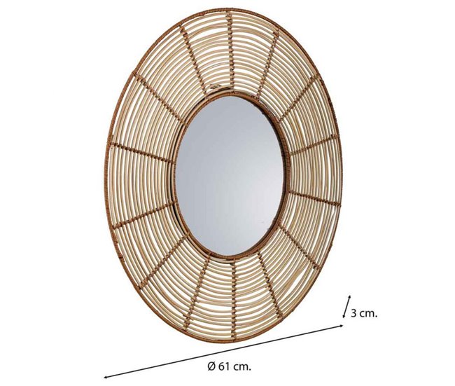 Espejo redondo de ratán Marron