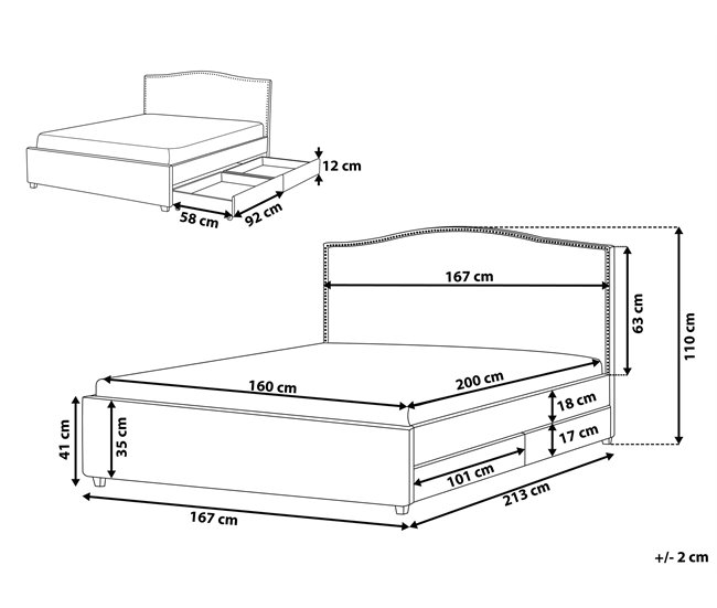 Beliani Cama con cajones Poliéster MONTPELLIER 167x213 Beige
