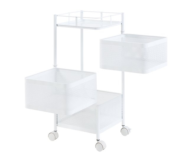 [en.casa] Carrito de cocina Sunndal con 3 cestas acero 27 Blanco