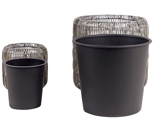 Beliani Conjunto de 2 macetas BRODIEA Marron Claro