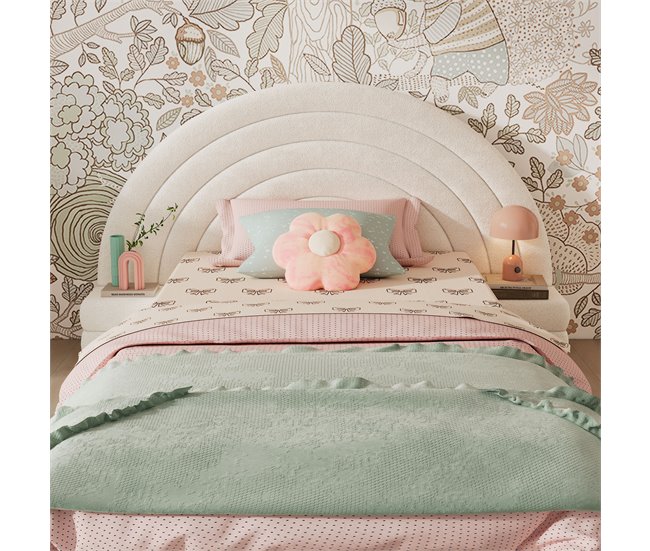 Cama individual de terciopelo Beige