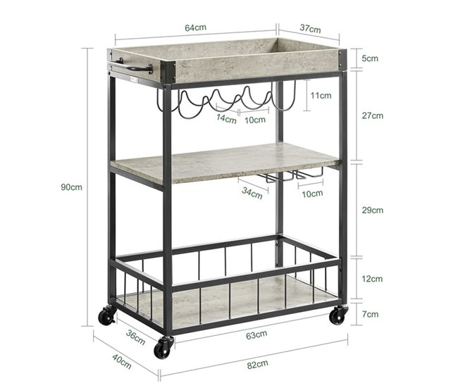 Carrito de Cocina con Bandeja FKW56-HG SoBuy Gris