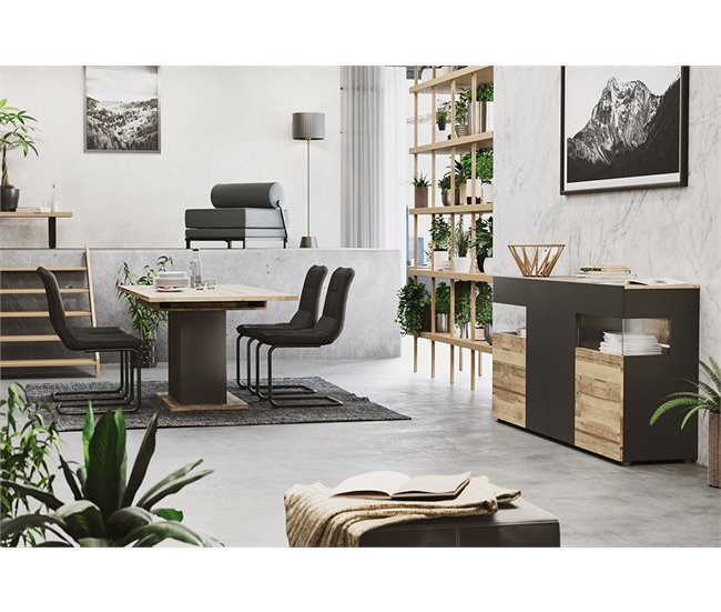 Mesa extensible SION color antracita y roble Negro/ Madera